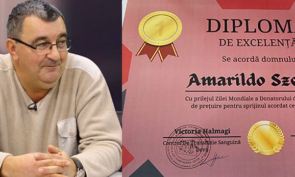 Jurnalistul Amarildo Szekely, premiat pentru 100 donări de sânge