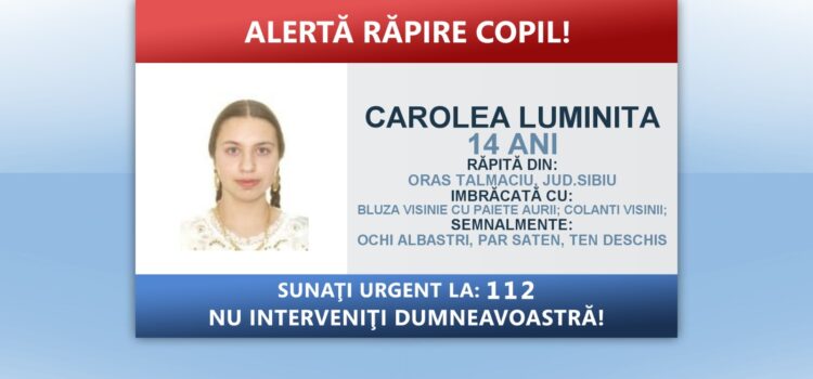 ALERTĂ RĂPIRE. Copilă de 14 ani, luată cu forţa de acasă de patru mascaţi